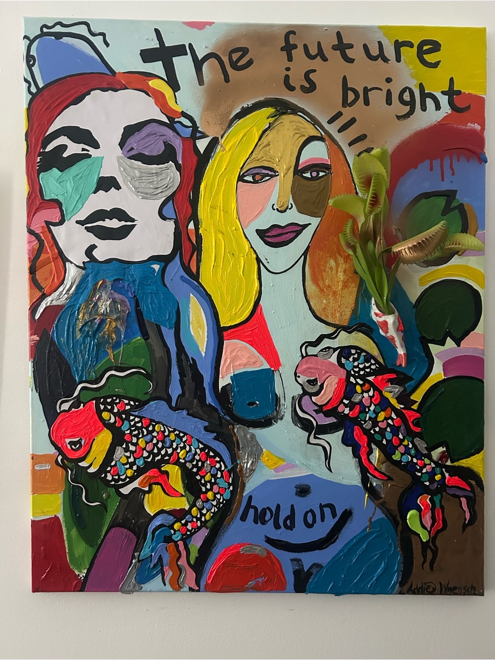The Future Is Bright - Colorful Mixed Media Wall Art (Yellow, Red, Blue)